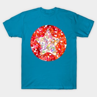 Pink Dotty Star on Red T-Shirt